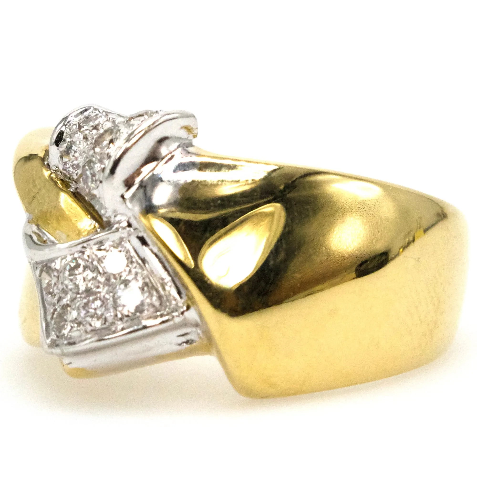 Wide 18K Two Tone Gold and Diamond Ribbon Style Bypass Ring