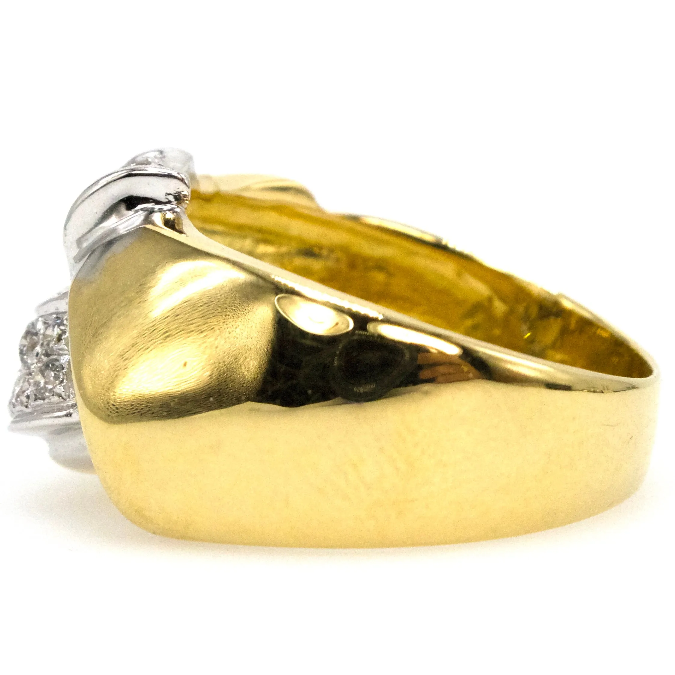 Wide 18K Two Tone Gold and Diamond Ribbon Style Bypass Ring
