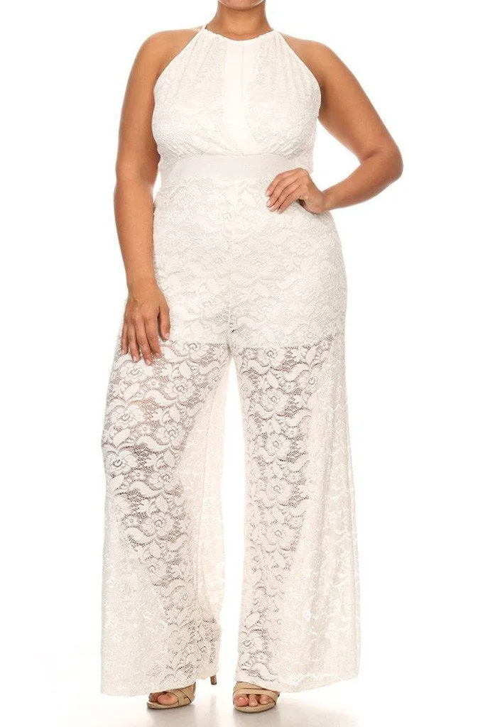 Wide Leg Sleeveless See Through Plus Size Jumpsuit