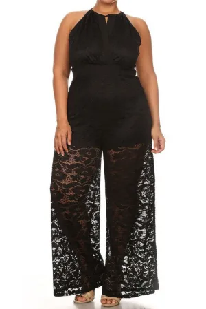 Wide Leg Sleeveless See Through Plus Size Jumpsuit