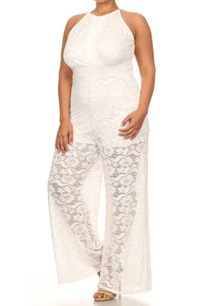 Wide Leg Sleeveless See Through Plus Size Jumpsuit