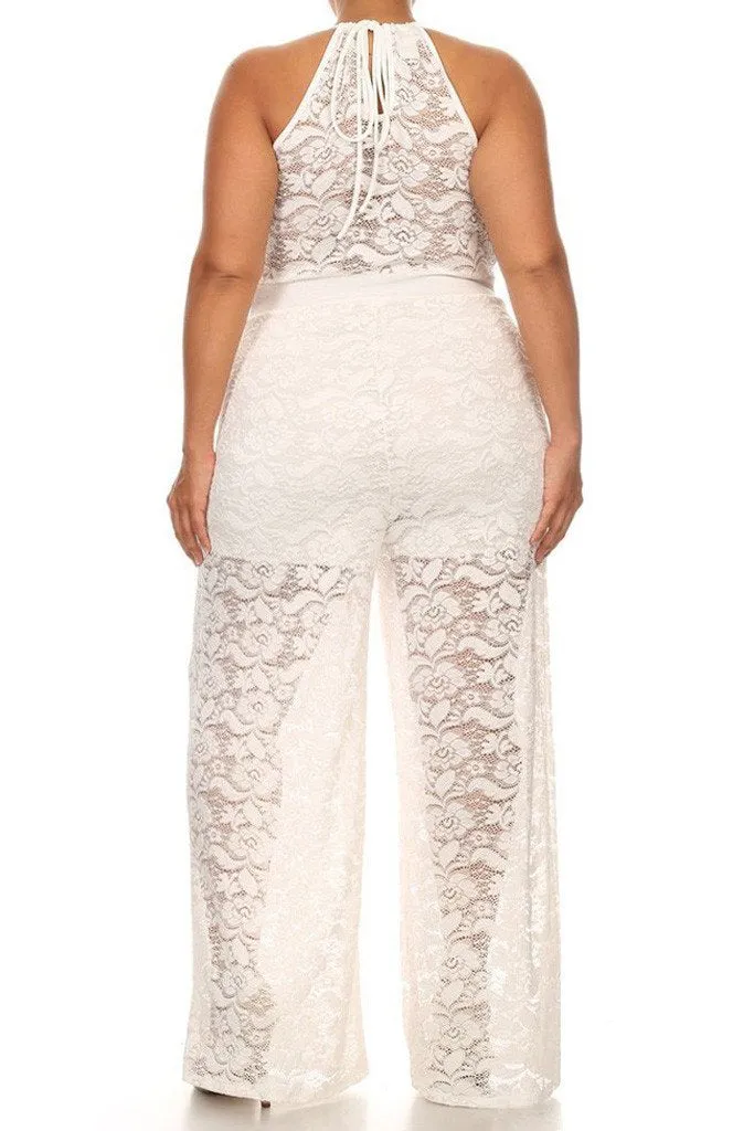 Wide Leg Sleeveless See Through Plus Size Jumpsuit