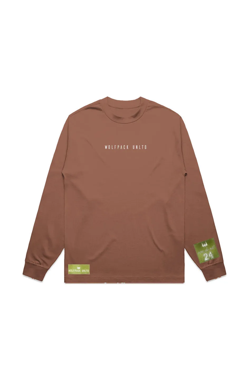 WOLFPACK UNLTD "BOLD STATEMENT" HEAVYWEIGHT OVERSIZED L/S TEXT LOGO | CLAY BROWN