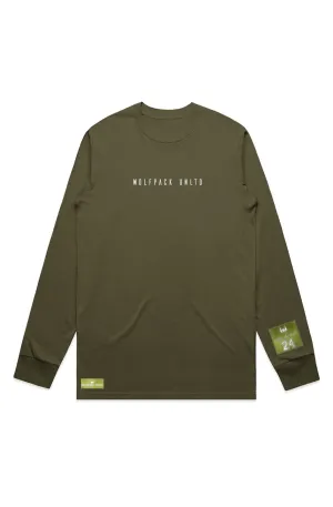 WOLFPACK UNLTD "STATEMENT" LIGHTWEIGHT TEE L/S TEXT LOGO | ARMY GREEN