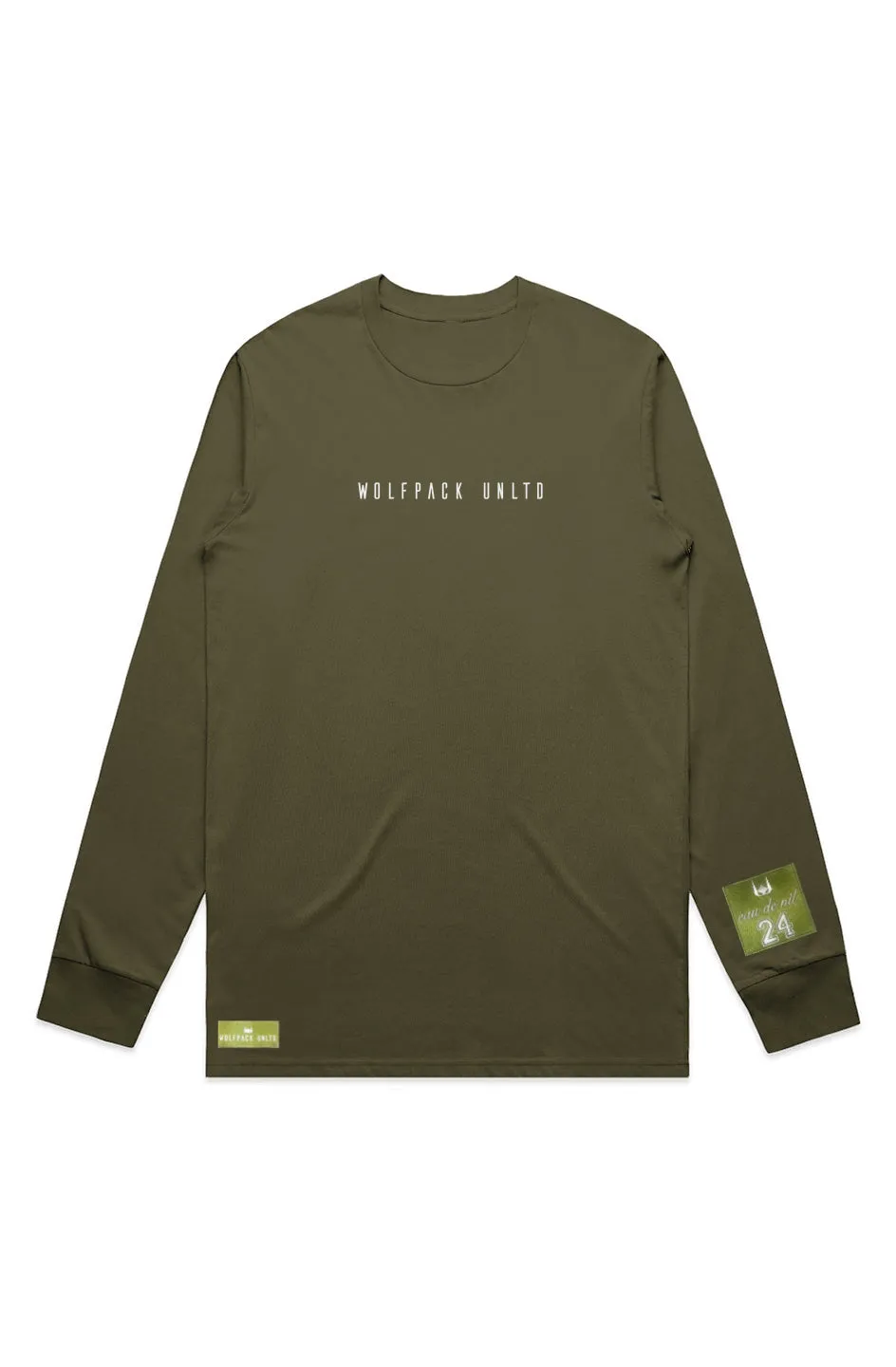 WOLFPACK UNLTD "STATEMENT" LIGHTWEIGHT TEE L/S TEXT LOGO | ARMY GREEN