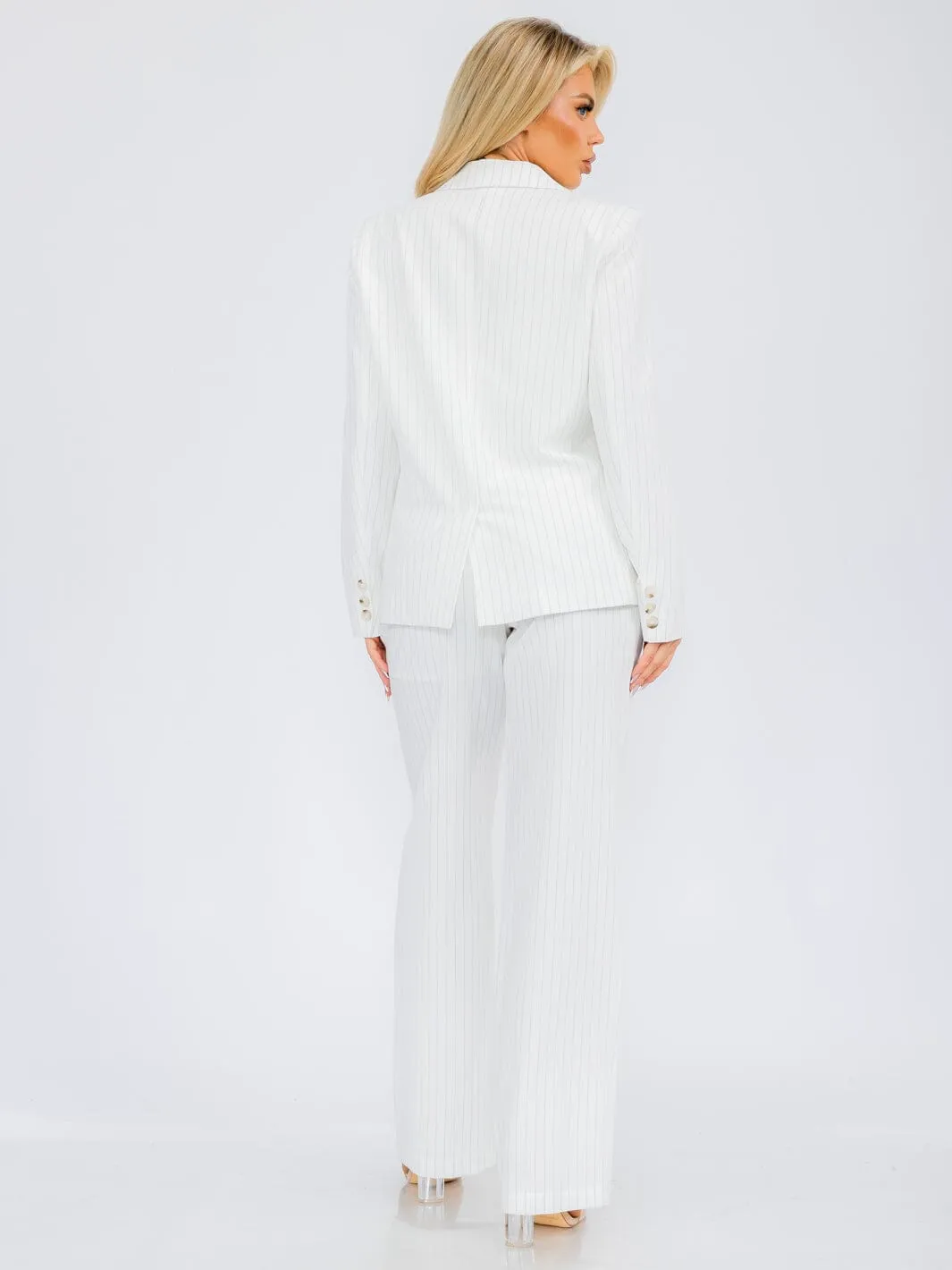 WOMEN'S BUTTON CLOSURE WIDE LEG POCKETS STRIPES PANTS