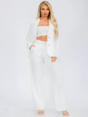 WOMEN'S BUTTON CLOSURE WIDE LEG POCKETS STRIPES PANTS