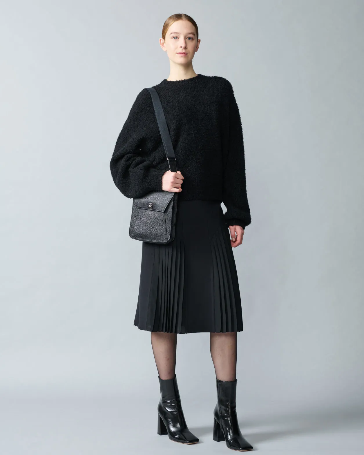 Wool Double-Face Plissé Pencil Skirt