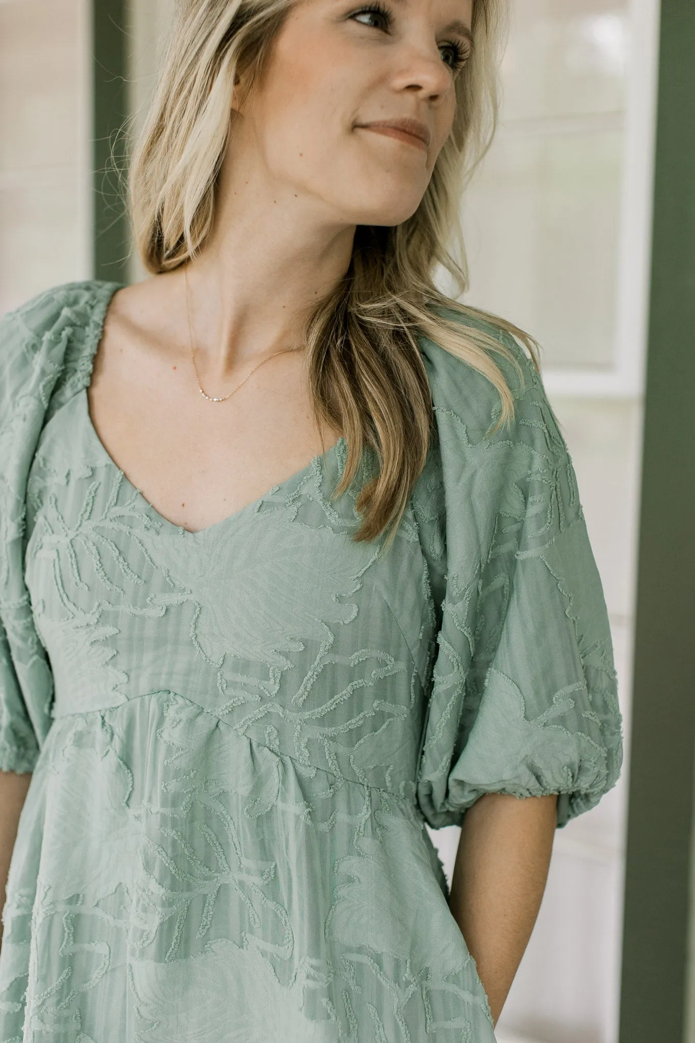 XZ Flocked Sage SS Dress