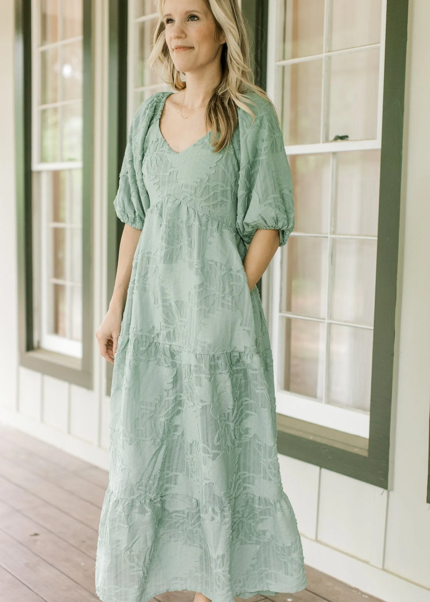 XZ Flocked Sage SS Dress