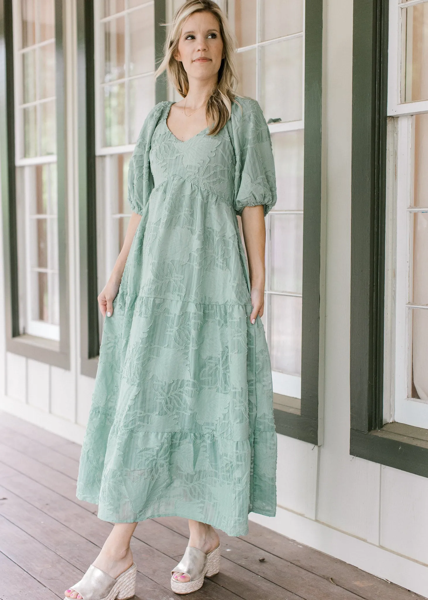 XZ Flocked Sage SS Dress