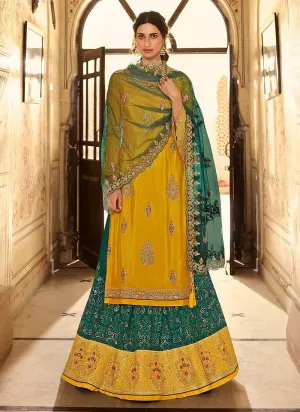 Yellow and Teal Designer Heavy Embroidered Lehenga