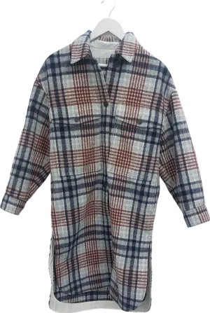 ZARA Brown Longline Checked Shirt Dress UK XS